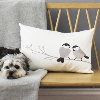 Willow Tit, grey bird bird throw pillow cushion for wholesale by Lorna Syson