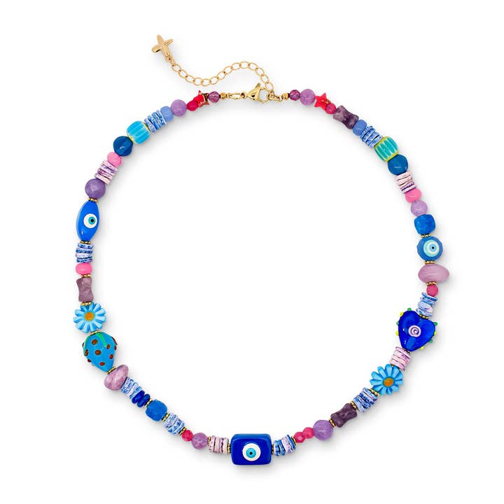 Blue & Purple Natural Stone Beaded Charm Necklace for wholesale by XUXA