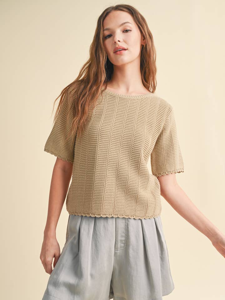 MOCHA CROCHET 1/2 SLEEVE SWEATER TOP / WL24-8550 for wholesale on Faire0