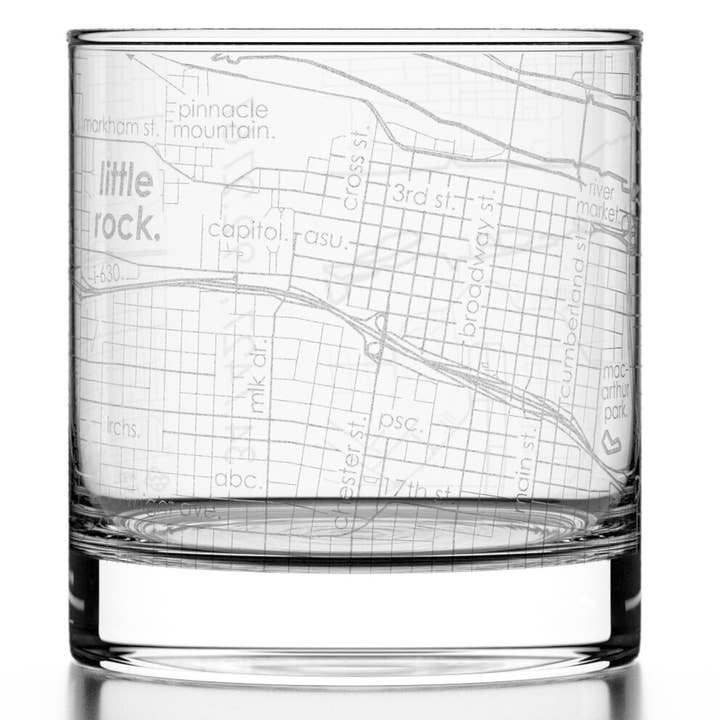 Little Rock, AR City Map - Etched Whiskey Rocks Glass for wholesale by Well Told