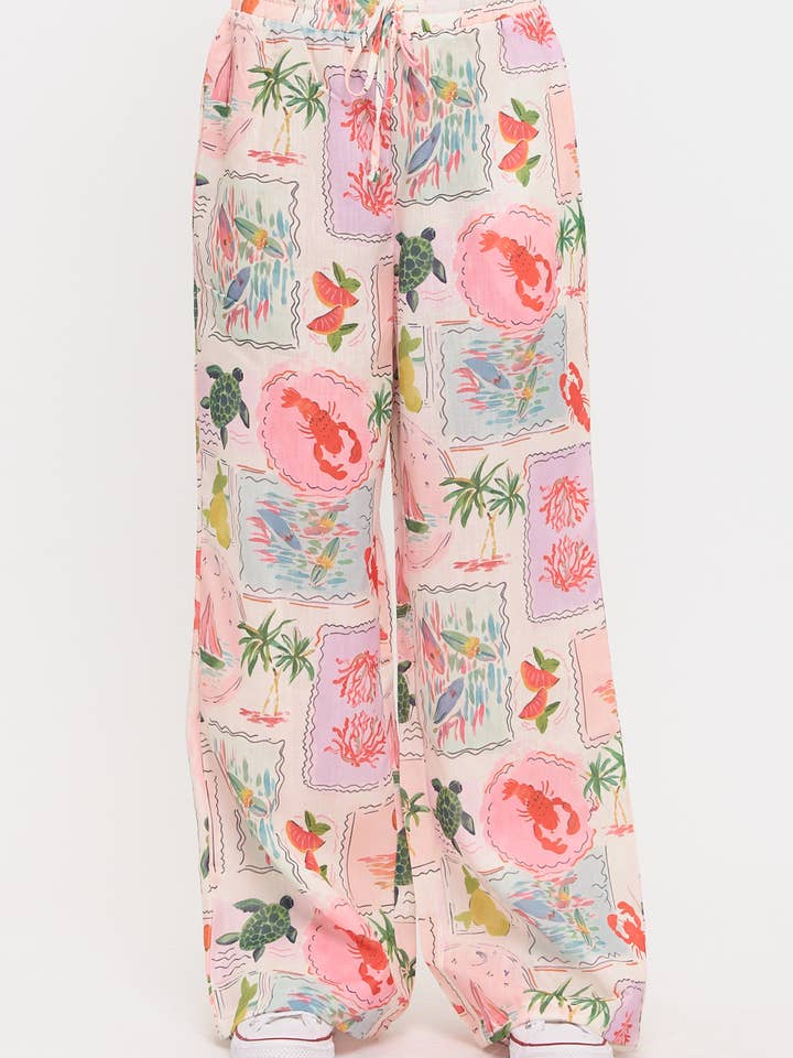 PANTALON LARGE IMPRIMÉ VACANCES CÔTIÈRES pour la vente par SM WARDROBE