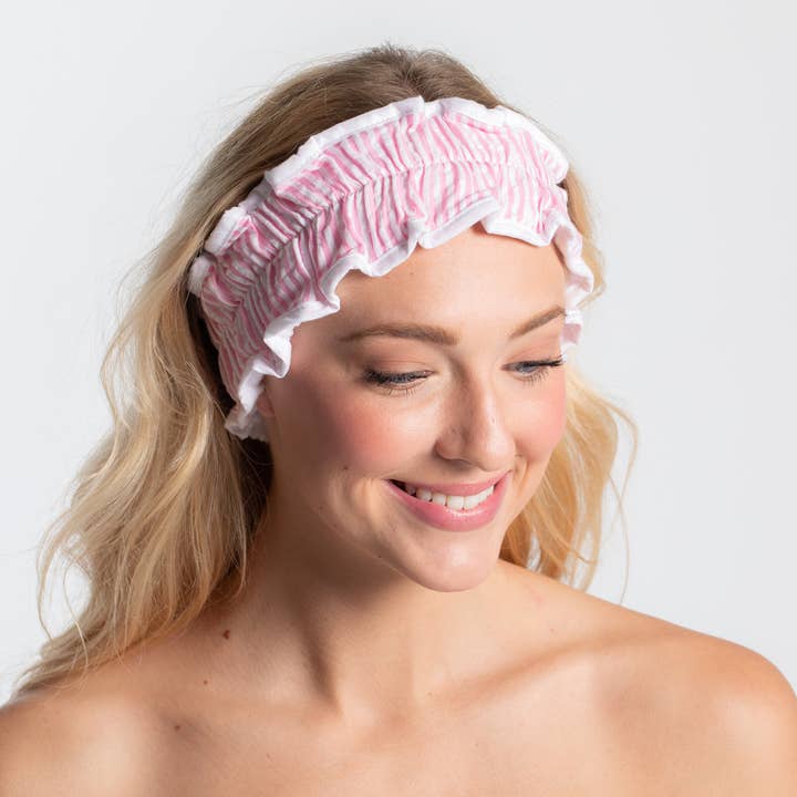 Bella Sleep + Spa - Wholesale Spa Headband - Seersucker Spa Headband - Pink2
