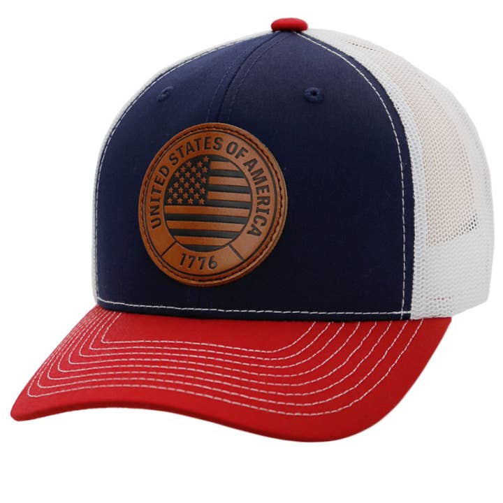 Cap Zone - Wholesale Trucker Hat - Unisex - American Flag 1776 Patch Six Panel Curved Bill Trucker Hat