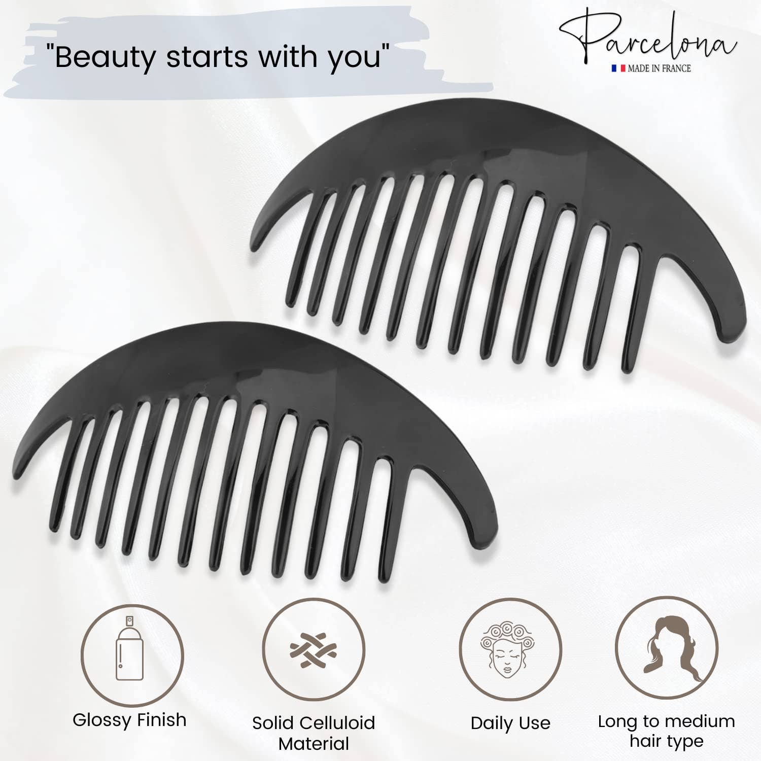 Parcelona - Wholesale Hair Brush/Comb - Parcelona French Alice Large Celluloid 12 Teeth Side Hair Combs for Women 2 Pcs26
