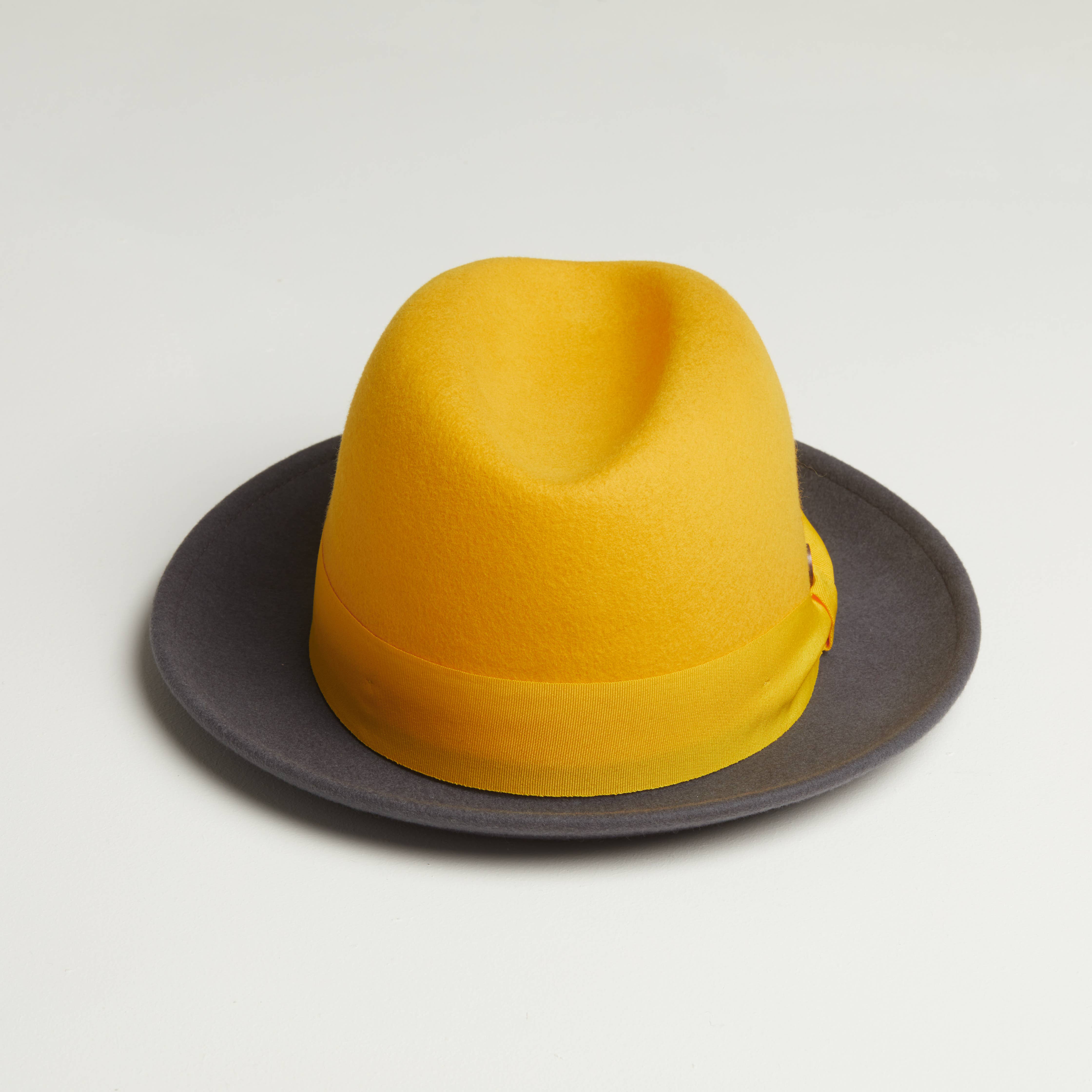 Dasmarca Hats - Wholesale Fedora - Men's - GANGSTAR Felt Shapeable Two-Tone Fedora Hat - Yellow / Grey2
