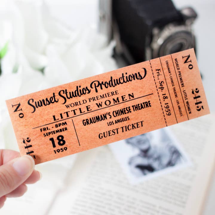 Old Hollywood Movie Ticket Bookmark for wholesale by Literary Craft Parlour