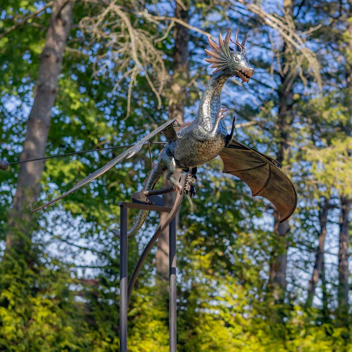 Zaer Ltd. International - Wholesale Garden/Lawn Stake - 8.35ft. Tall XL Flying Dragon Iron Rocking Stake "Drakono"