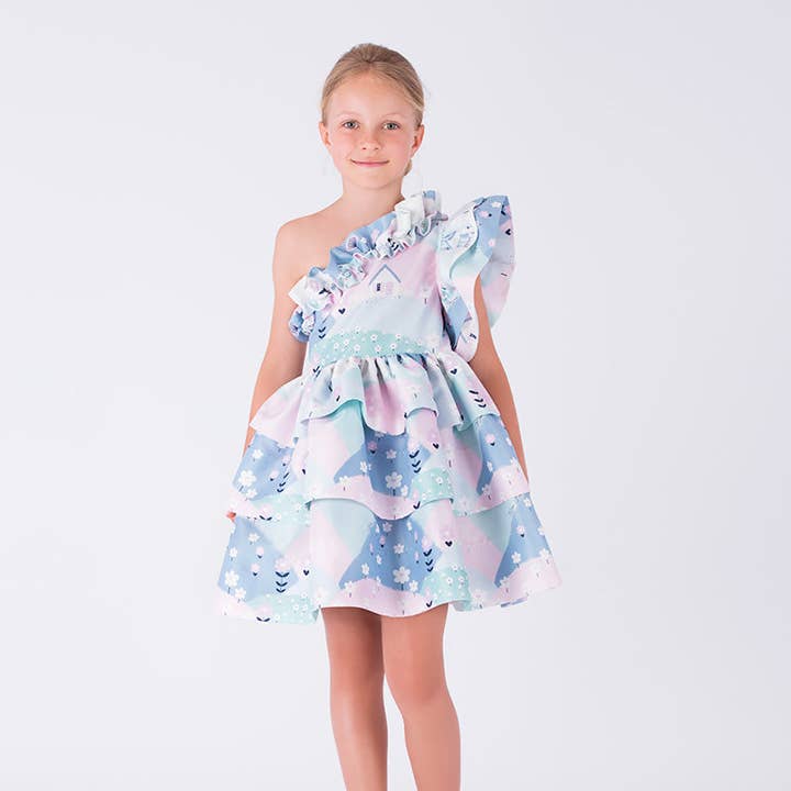One-Shoulder Girls Ruffle Dress for wholesale by Mama Luma