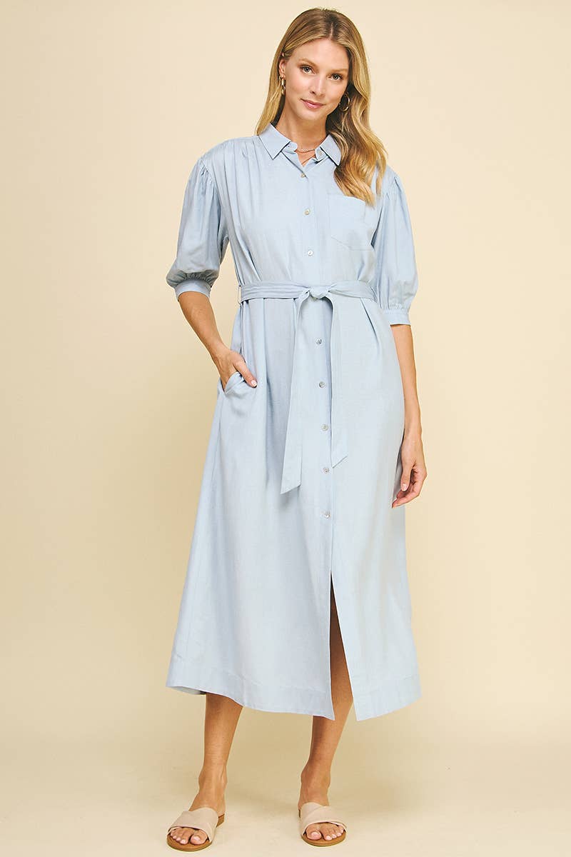 PINCH – Großhandel Kleid – Damen – EINFARBIGES MIDIKLEID AUS LEINEN - 5723D4