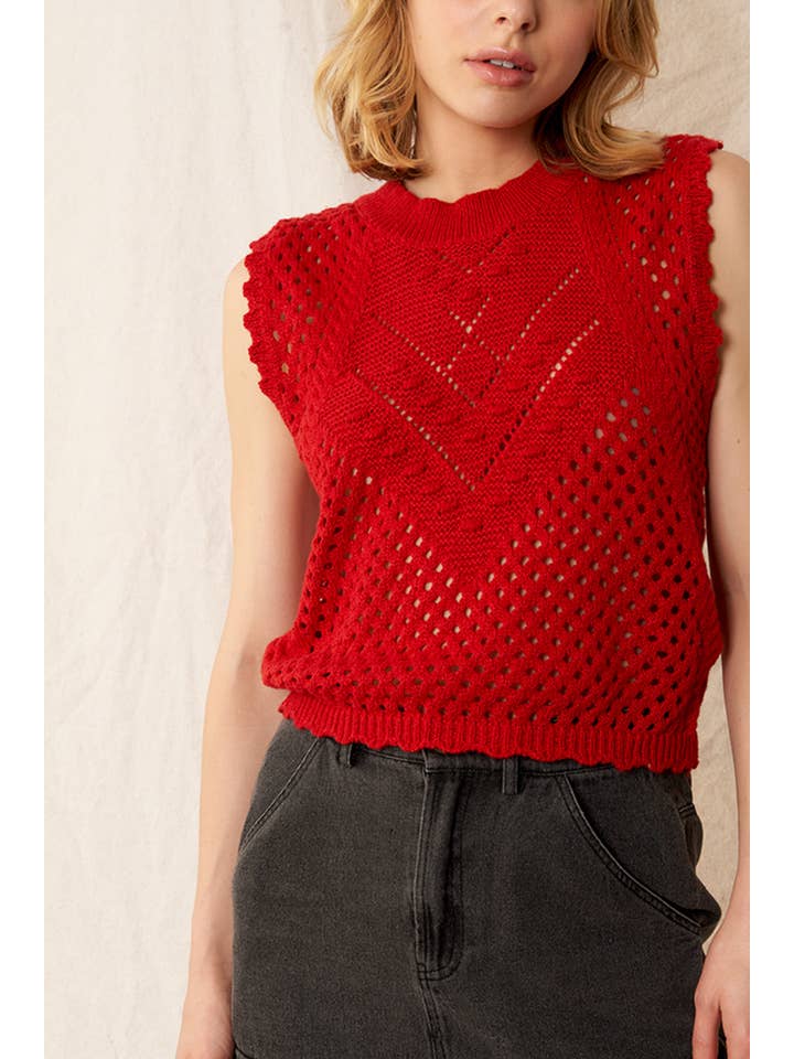 En Crème - Wholesale Sweater Vest - Women's - Sleeveless Crochet Sweater Vest Top7