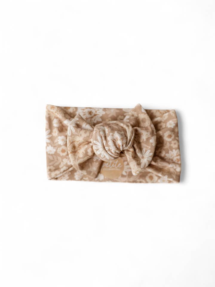 Bow Headband / Floral - Cappuccino for wholesale by PETITE EvelinaApparel