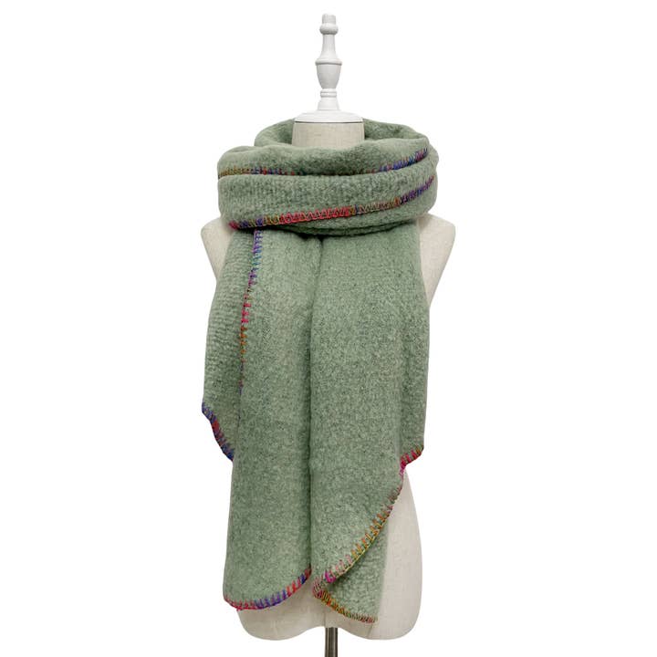 Fashion Scarf World - Wholesale Scarf - Women's - Plain Contrast Stitch Wool Diagonal Edge Scarf8