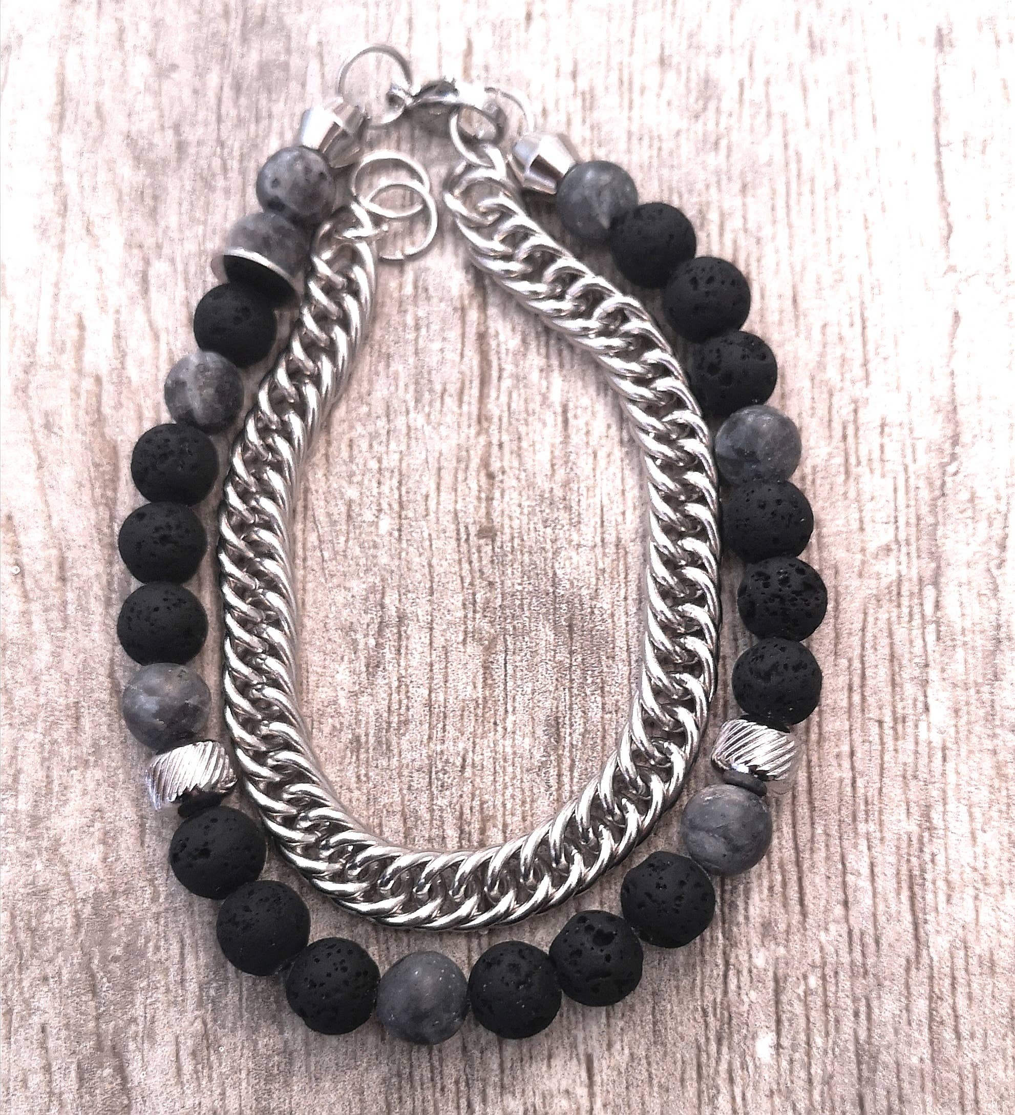 Unique Brand – Engroshandel Smykkesæt – Dobbelt rund armbånd eller halskæde i sten og stål6