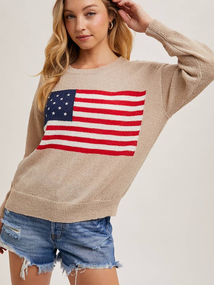 Bluivy - Wholesale Knit Sweater - Women's - AMERICAN FLAG KNIT SWEATER PULLOVER, MEMORIAL DAY