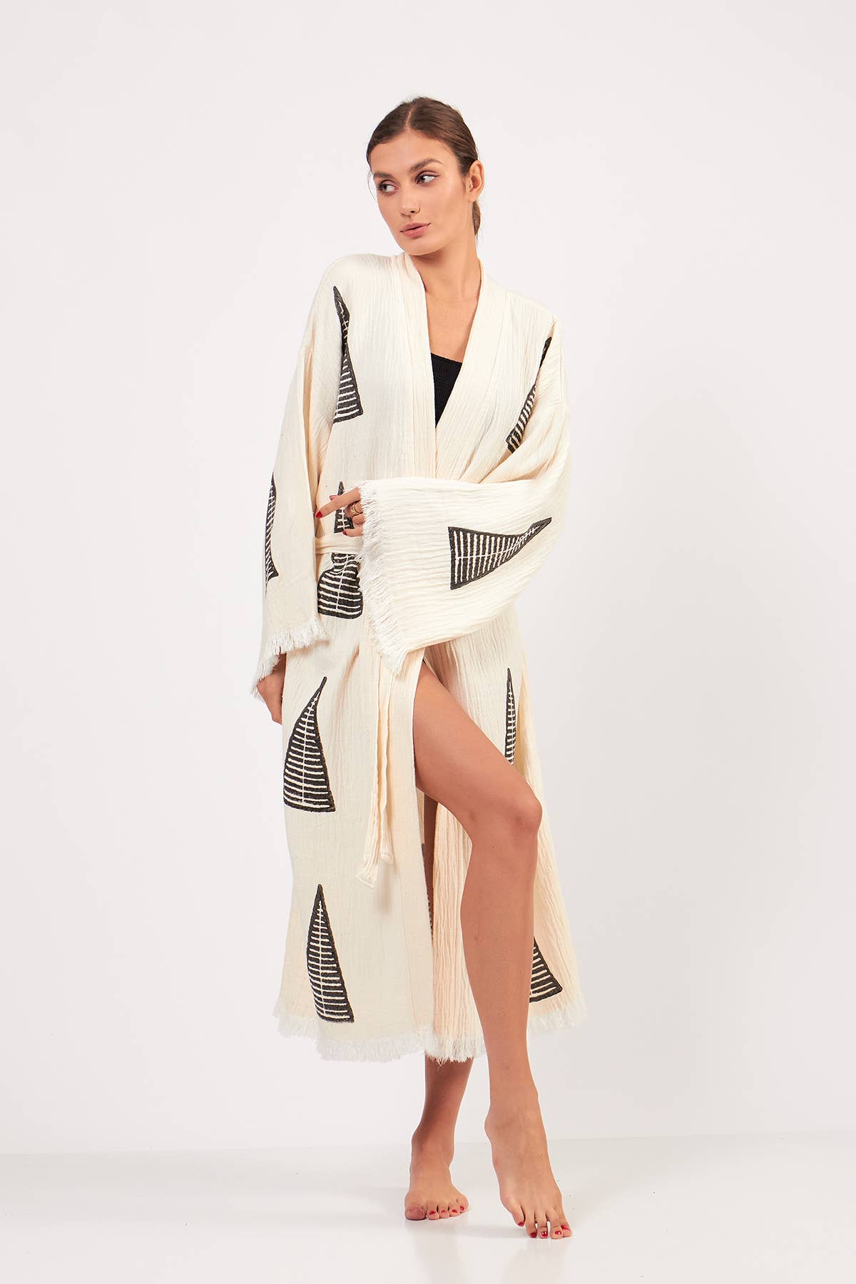 Yaz Concepts - Venta al por mayor Kimono - Mujer - Kimono turco de muselina de algodón con estampado de pirámides orgánicas, blanco2