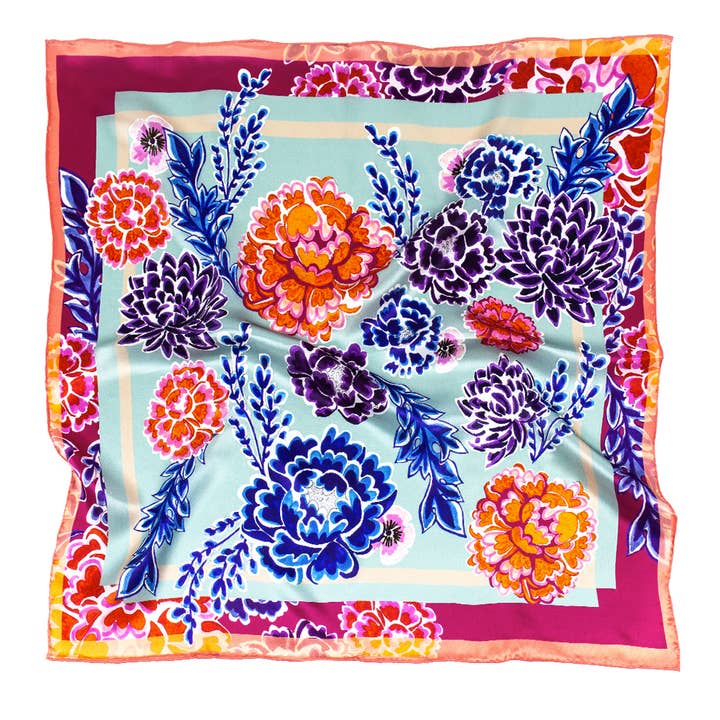 Bufanda Flora Celeste 90 x 90 cm para venta al por mayor de Florentina Fischer
