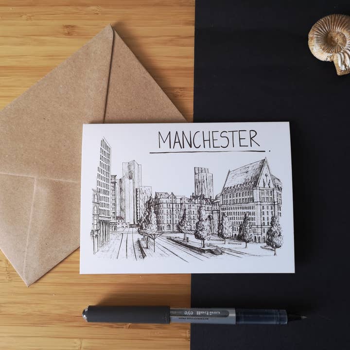 Manchester Skyline Greetings Card for wholesale by Christopher Walster