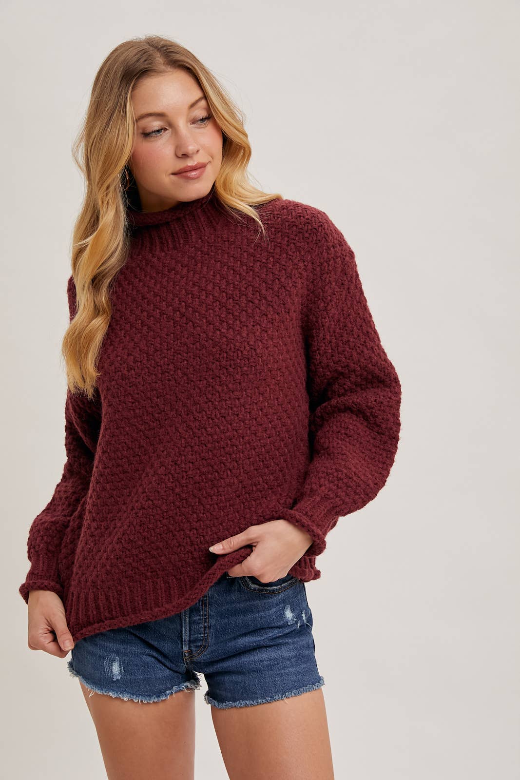 Bluivy - Vente Pull en maille – femme - PULL OVERSIZE EN TRICOT GAUFRÉ À COL MONTANT13