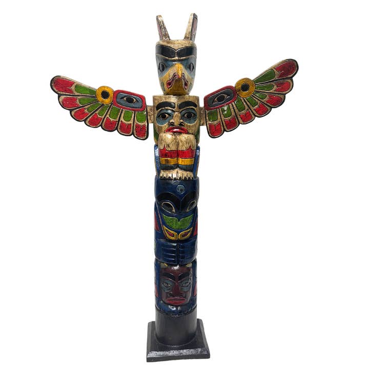 White Elephant - Wholesale Sculpture - 3 Foot Tall Northwest Coast Style Wooden Eagle Totem Pole1