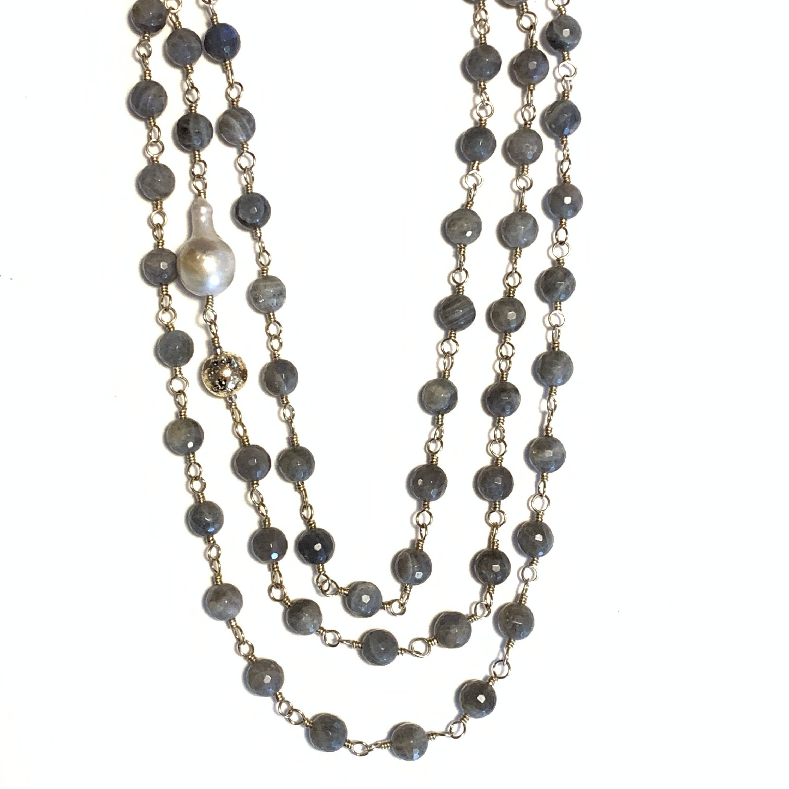 Solid Design Studios - Wholesale Beaded/Pearl Necklace - Faceted Labradorite, Ultra Baroque Pearl & 14k Gold-Filled Infinity Necklace4