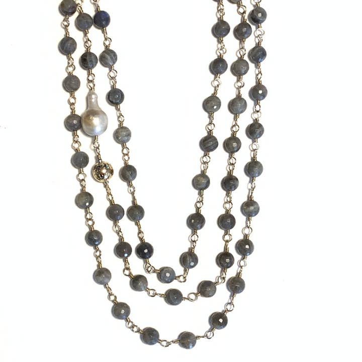 Solid Design Studios - Wholesale Beaded/Pearl Necklace - Faceted Labradorite, Ultra Baroque Pearl & 14k Gold-Filled Infinity Necklace4