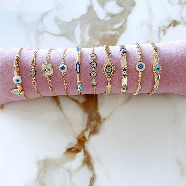 Evileyefavor - Venta al por mayor Juegos de joyas - Pulsera de oro mal de ojo, pulsera de cadena, pulsera de puño, joyas de mal de ojo