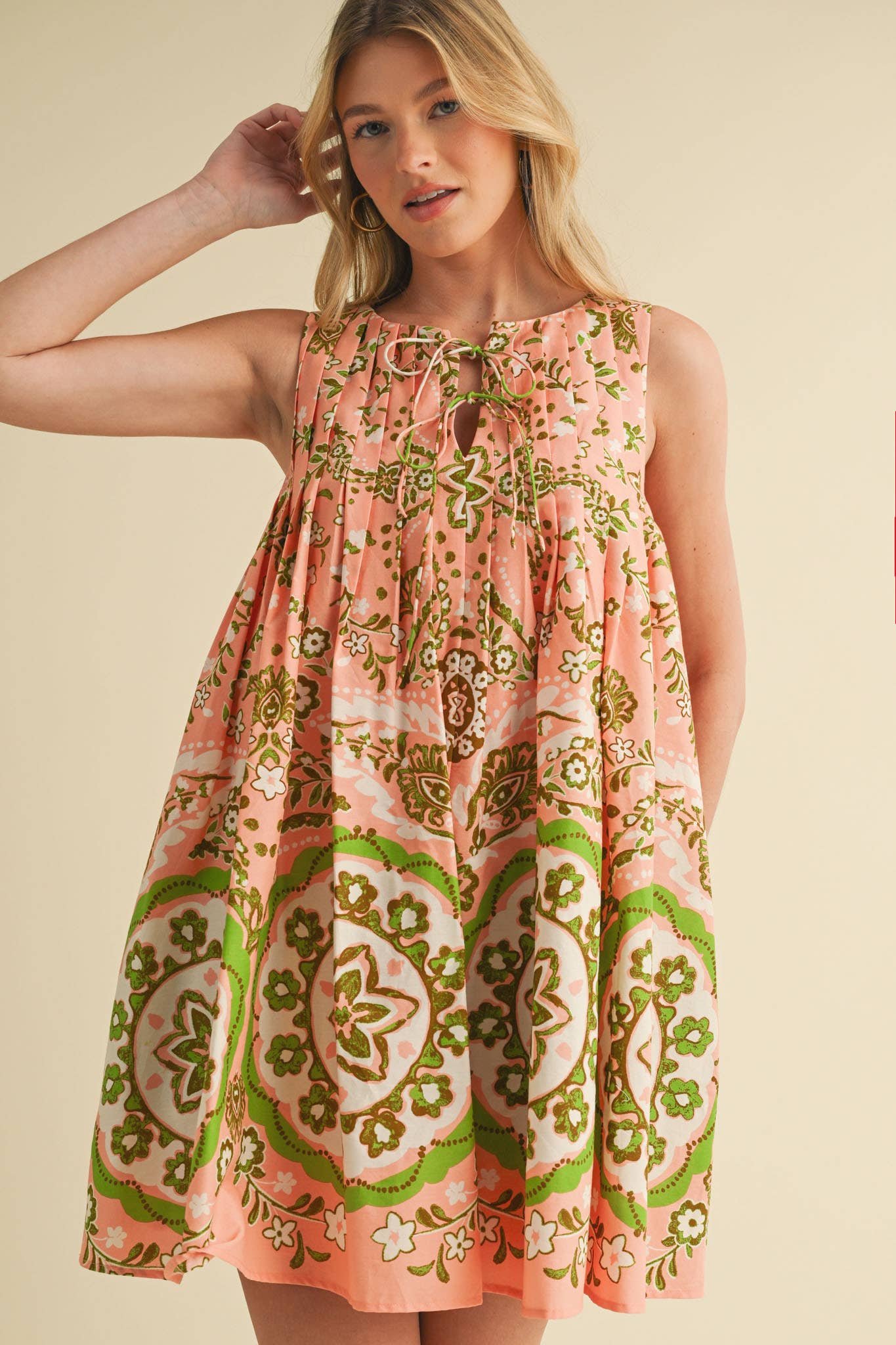 &MERCI - Wholesale Dress - Women's - EXCLUSIVE PRINT MINI DRESS WITH PLEATING MDR40867