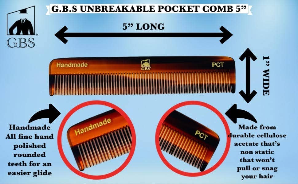 GENTS FINE GROOMING PRODUCTS – wholesale Hair brush/comb – G.B.S PCT Pocket Comb Fine Toothed Dressing Comb 5"7