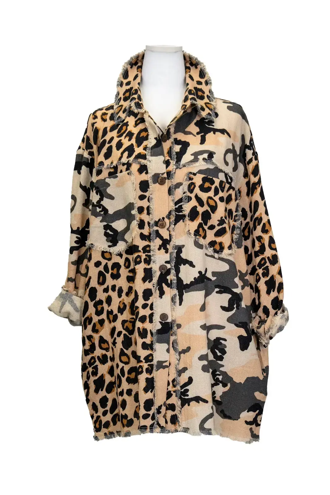 LeParisPetit by I Love Linen - Wholesale Jas - Dames - Shacket met luipaard- en camouflageprint en Native American dessin1