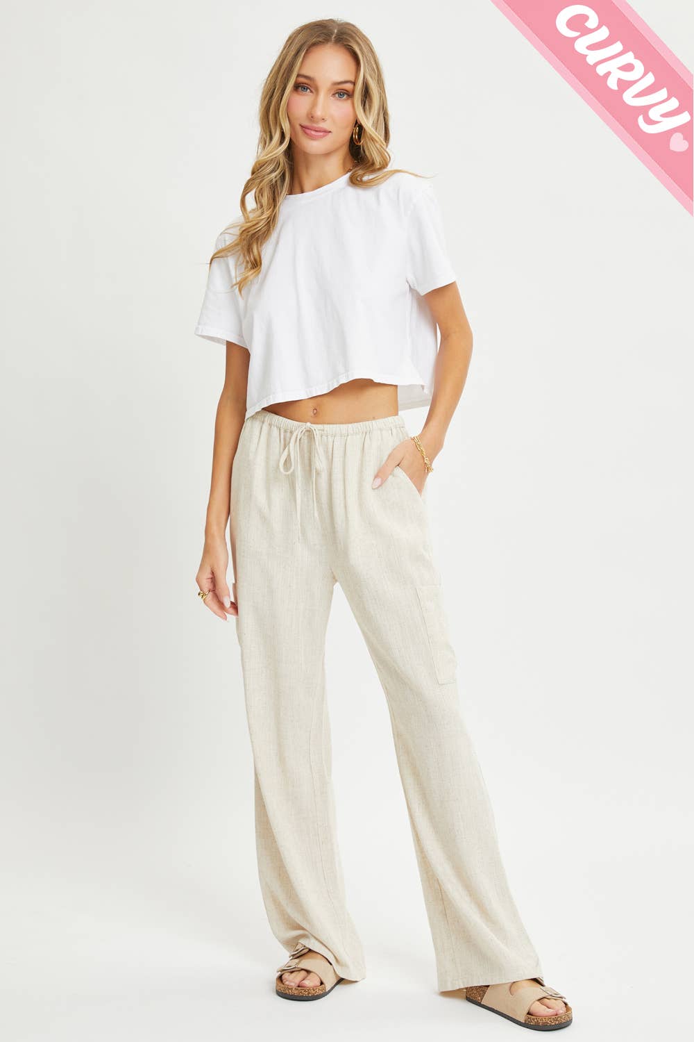 Sweet Lovely by Jen - Wholesale Pants - Women's - PLUS SIZE LINEN- BLEND PULL-ON-PANTS16