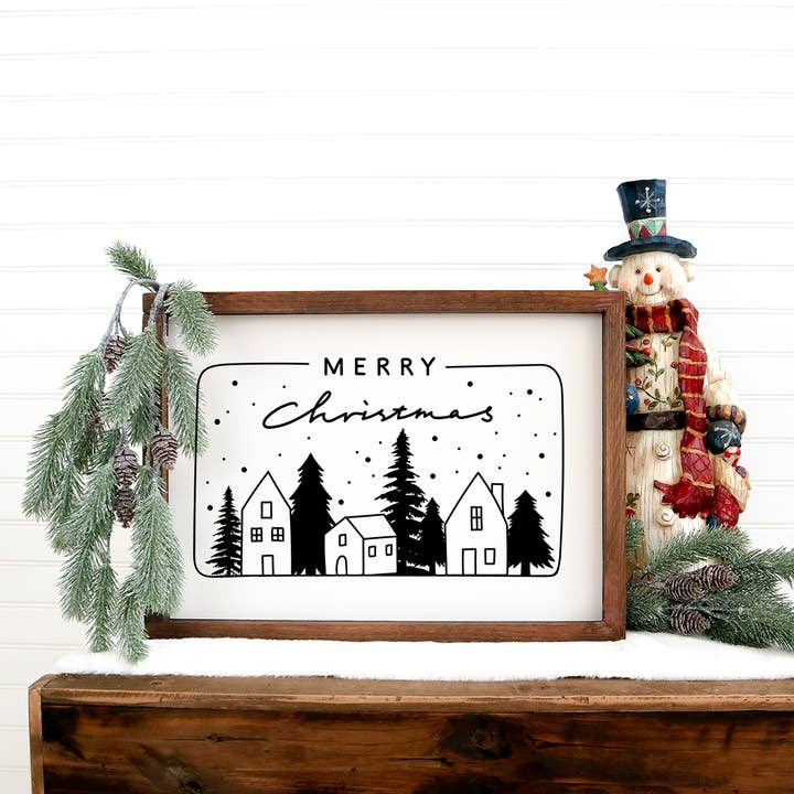 Merry Christmas Village Wood Modern Farmhouse Sign for wholesale by The Good Co.