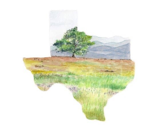 Rachel Alvarez Art - Wholesale Art Print - Texas Watercolor State Art Print0