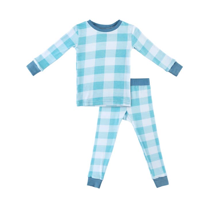 Toddler/Kids Bamboo Pajamas - Aqua Gingham for wholesale by Dreamland Baby