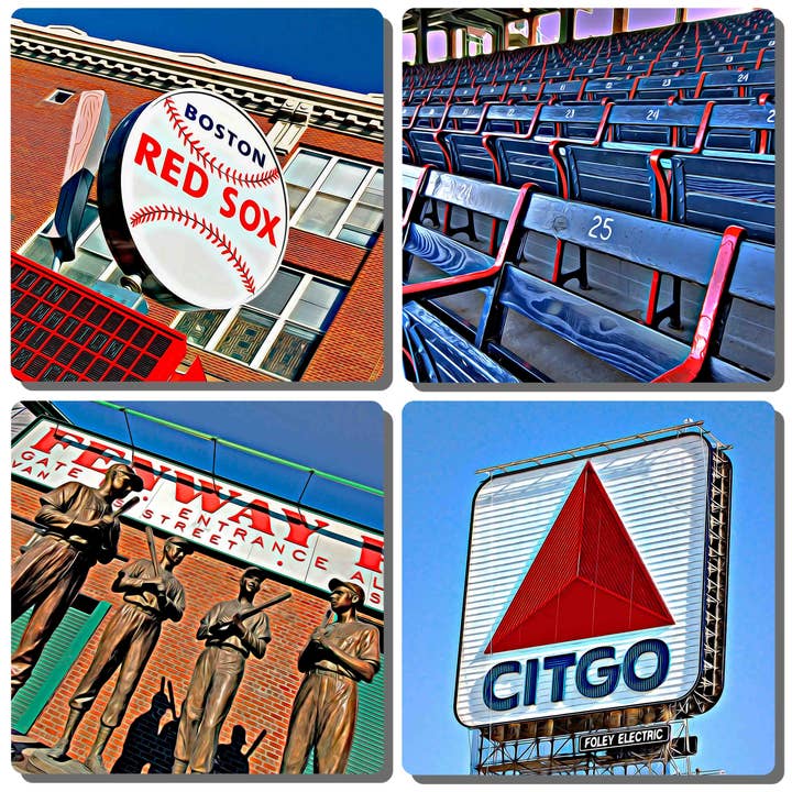 Ensemble de 4 sous-verres Boston Stone - Red Sox de Boston pour la vente par EXIT82ART