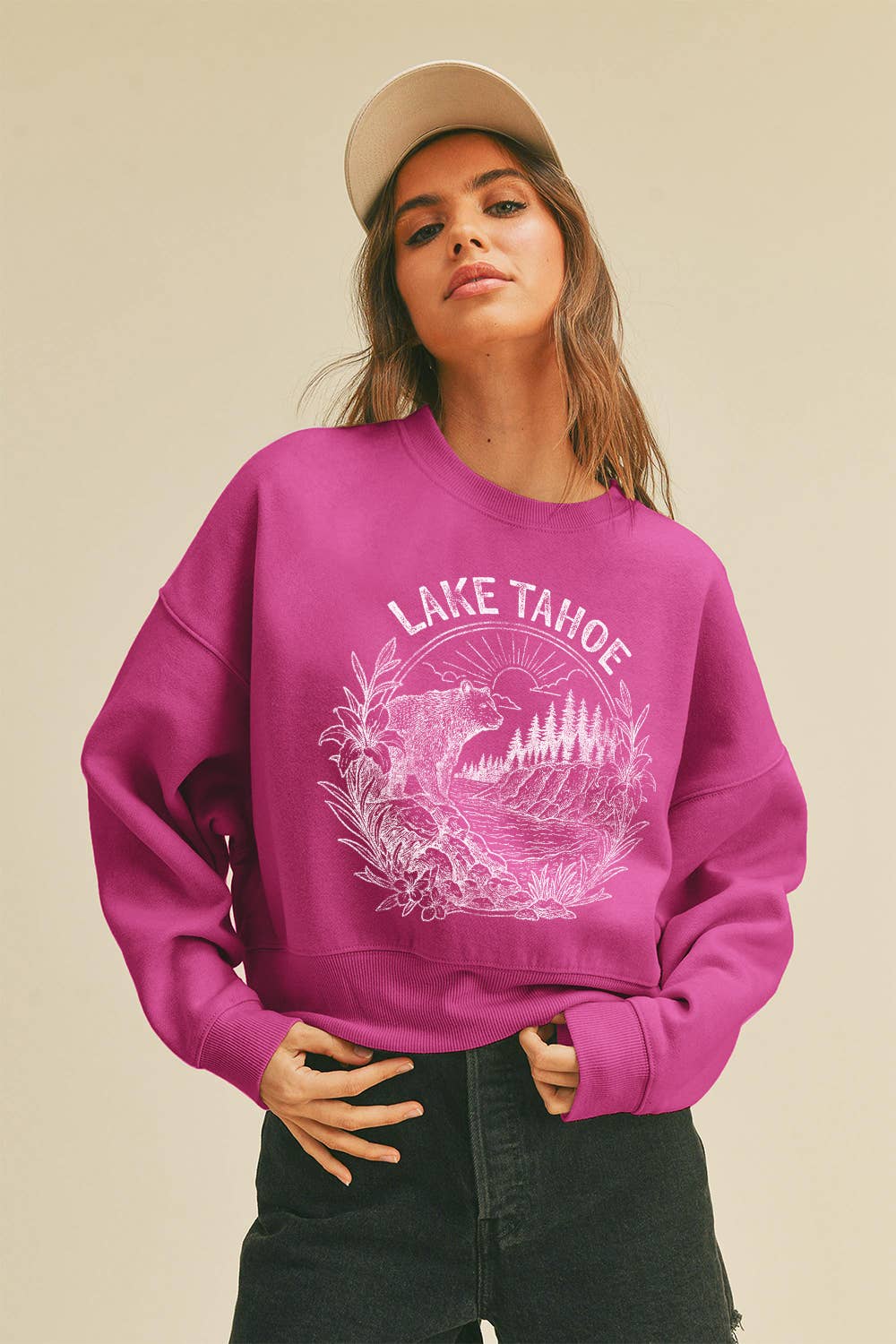 Honestee – Camisola gráfica - Mulher por atacado – Sweatshirt de Manga Comprida Curta Lake Tahoe8