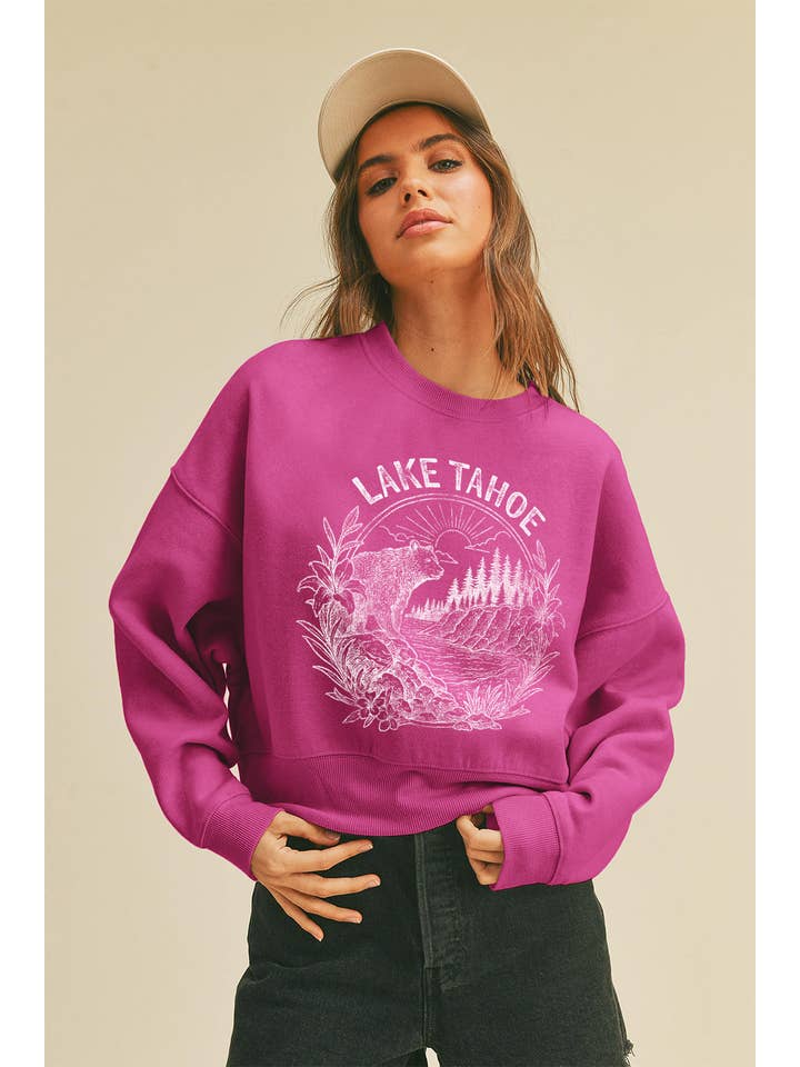 Honestee – Camisola gráfica - Mulher por atacado – Sweatshirt de Manga Comprida Curta Lake Tahoe8