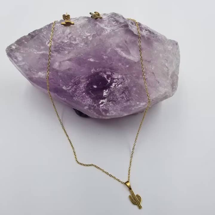 magnolia jewelry - Wholesale Jewelry Set - Western Cactus Necklace and Stud Earrings Jewelry Set3