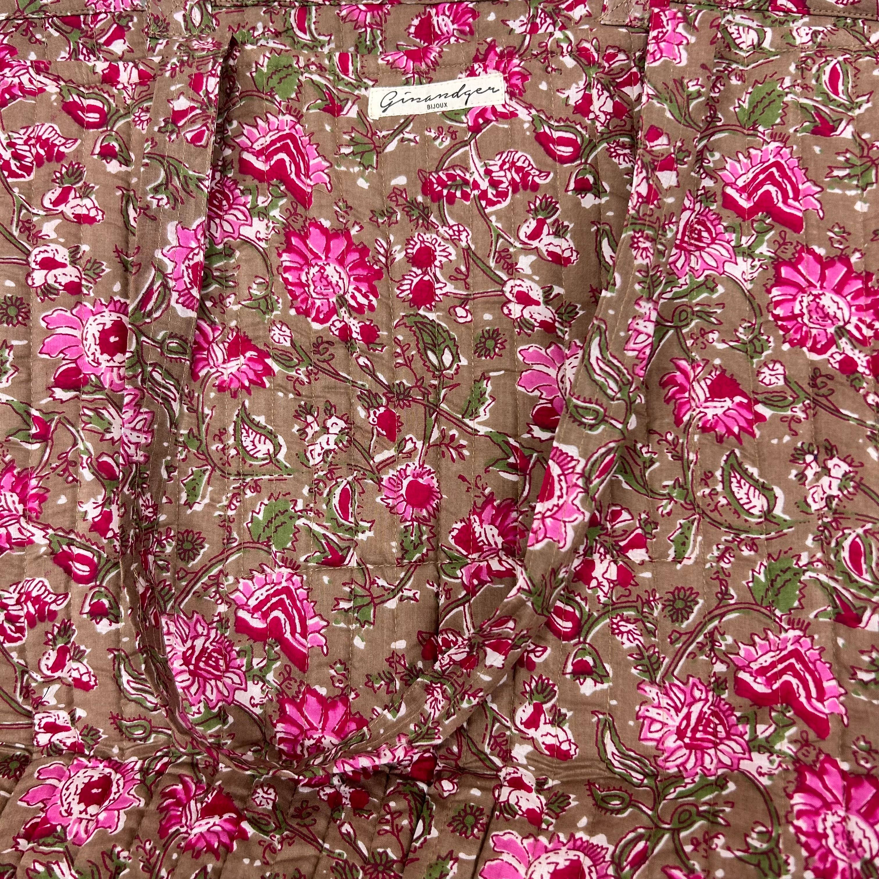 GINANDGER - Vente Tote bag – femme - Maxi-cabas en coton marron avec tissu imprimé traditionnel1