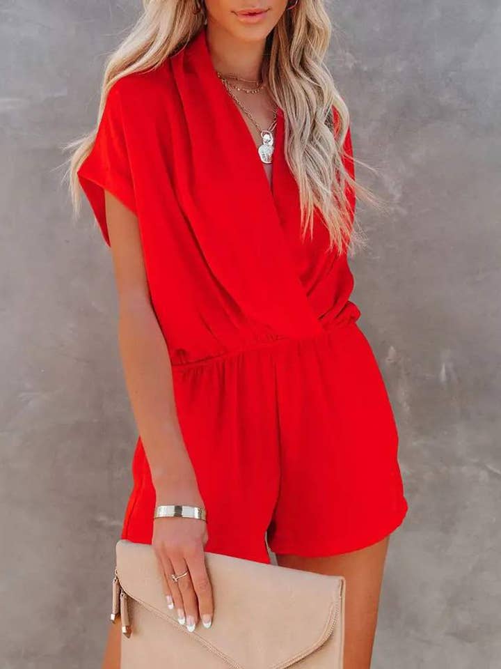 Fashion Combination - Wholesale Jumpsuit - Women's - plunge short sleeve pocket design rompers5