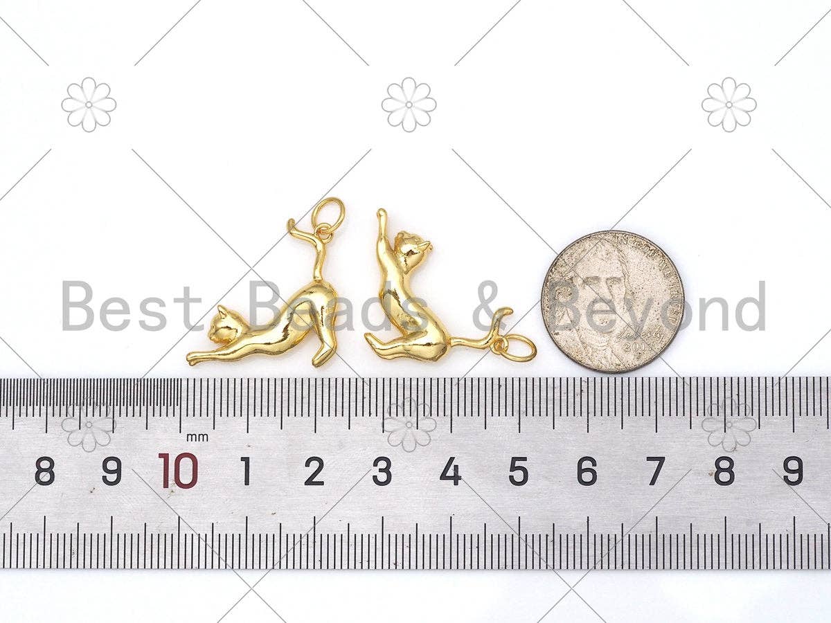 BestBeads&Beyond - Wholesale Individual Charm/Pendant - High Polished Cute Cat Shape Pendant/Charm, 18K Gold Filled Cat Charm, Necklace Bracelet Charm Pendant, 23x21mm,Sku#Z13861