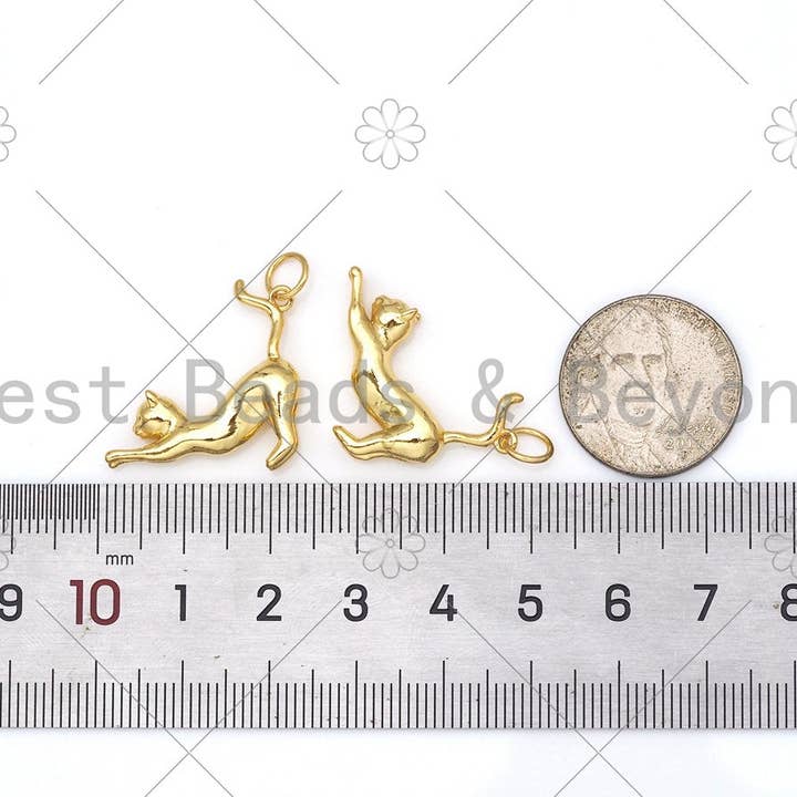 BestBeads&Beyond - Wholesale Individual Charm/Pendant - High Polished Cute Cat Shape Pendant/Charm, 18K Gold Filled Cat Charm, Necklace Bracelet Charm Pendant, 23x21mm,Sku#Z13861