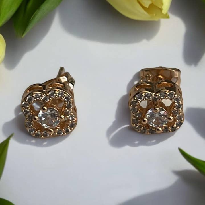 Divina Jewelry & Accessories LLC - Wholesale Stud/Post Earrings - Square Paved CZ 18k Gold Electroplated Post Back Earrings1