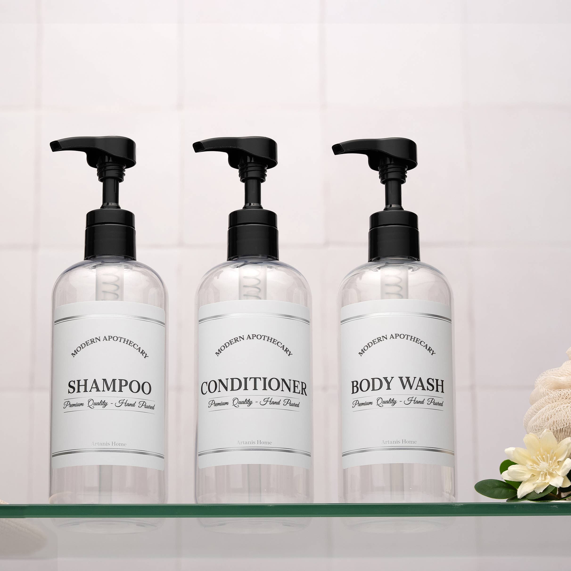 Artanis Home - Wholesale Soap Dispenser - Clear 16 oz Plastic Dispenser Set with Label Choices3