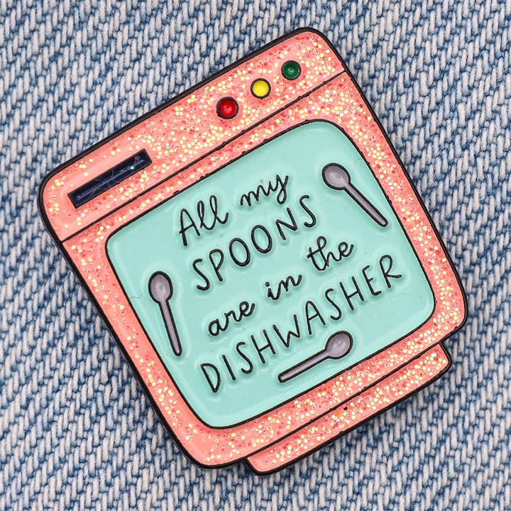 Épingle Émail Paillettes Cuillères dans le Lave-Vaisselle pour la vente par Fluffmallow (Custom duties for USA are pre-paid by us)