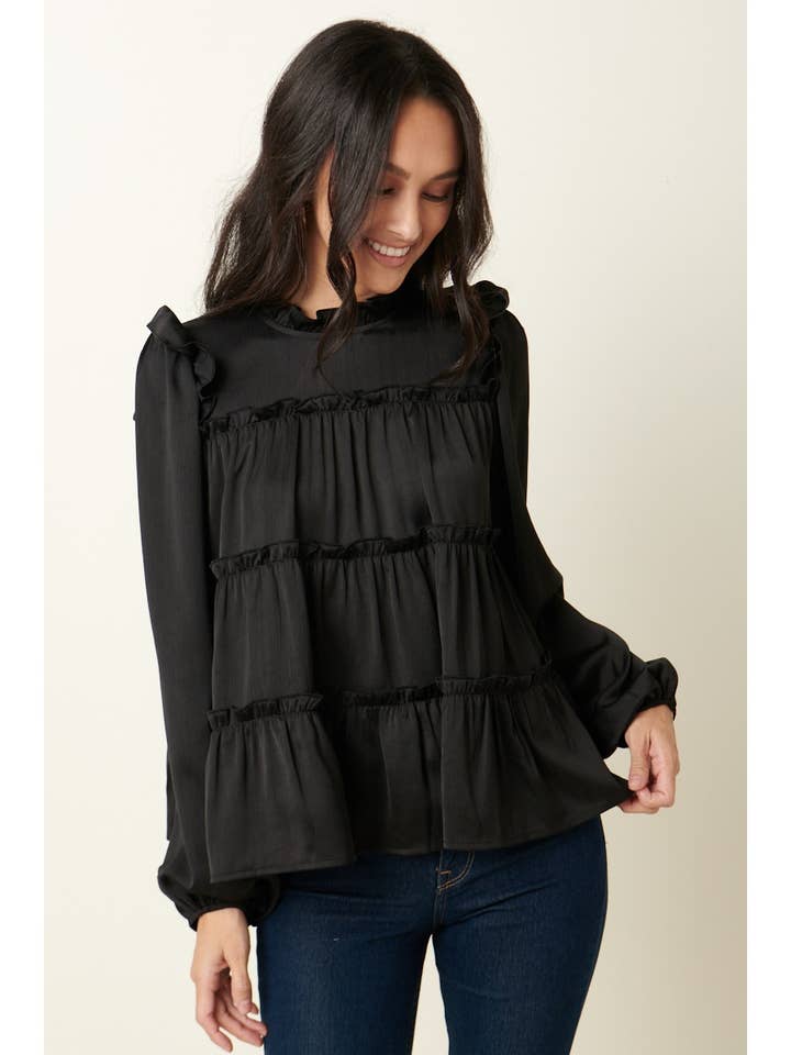 mittoshop - Wholesale Blouse - Women's - SATIN RUFFLE TIER DETAIL BLOUSE