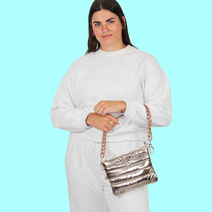 Lemonbella - Wholesale Crossbody Bag - Women's - Allie puffer Gold Metallic 4-in-1 Bag5