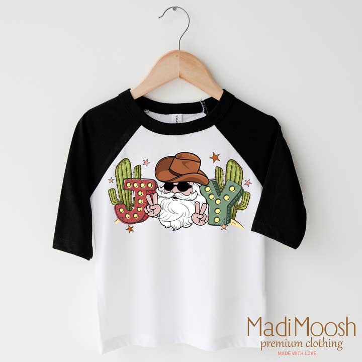Madi Moosh - Wholesale Screen Printed T-Shirt - Kids - Cowboy Santa Christmas Shirt - Western Christmas Tee
