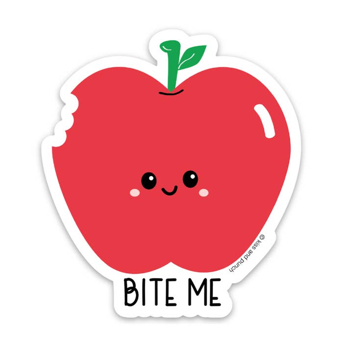 Kiss and Punch - Wholesale Sticker - 3 Inch Snarky Apple Bite Me Diecut Vinyl Sticker