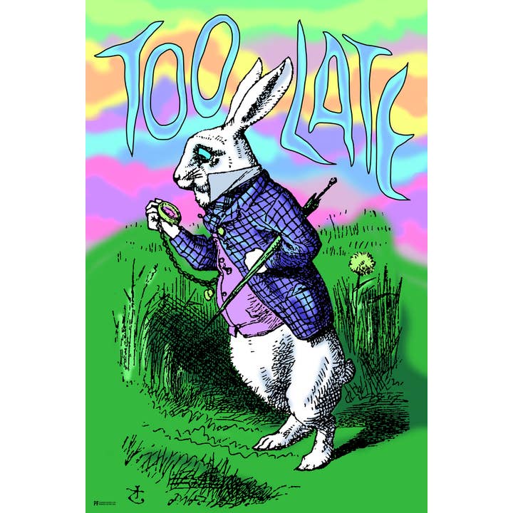 White Rabbit Too Late Alice Wonderland Through Looking Glass Trippy Poster for wholesale by Gotham Gifts