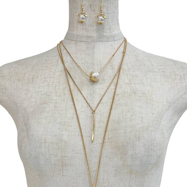 Oro Set di collana con pendente in perle a strati allungati in vendita all'ingrosso su Faire0